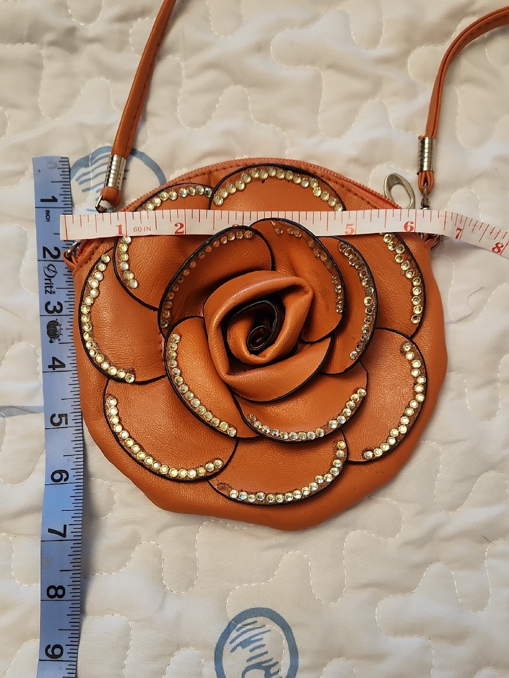 Orange Floral Mini Crossbody Bag with Crystal Accents